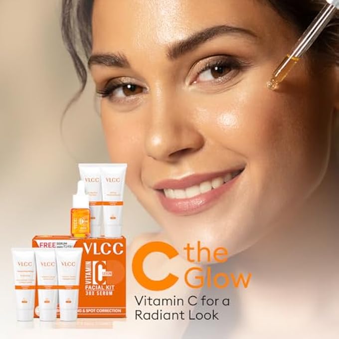 VLCC VITAMIN C SERUM FACIAL KIT - 58G | SKIN BRIGHTENING FACIAL KIT | SKIN BRIGHTENING FACIAL AT HOME | FADES SPOTS AND DULLNESS | VITAMIN C, HYALURONIC ACID & FERULIC ACID - Image 3